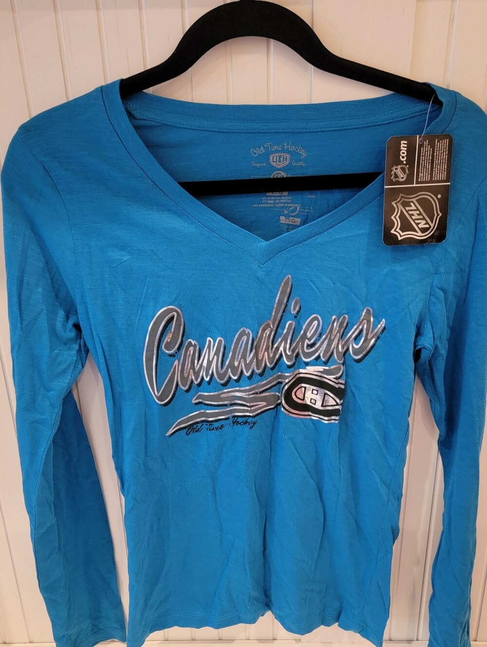 Women’s Blue Canadiens V-Neck Long Sleeve Top